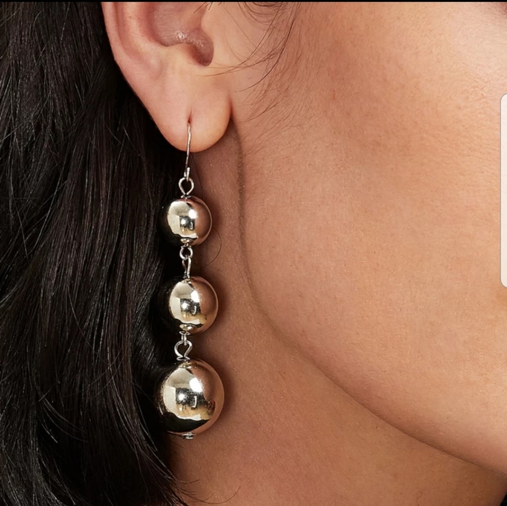 Simple Silver Ball Dangle Drop Earrings